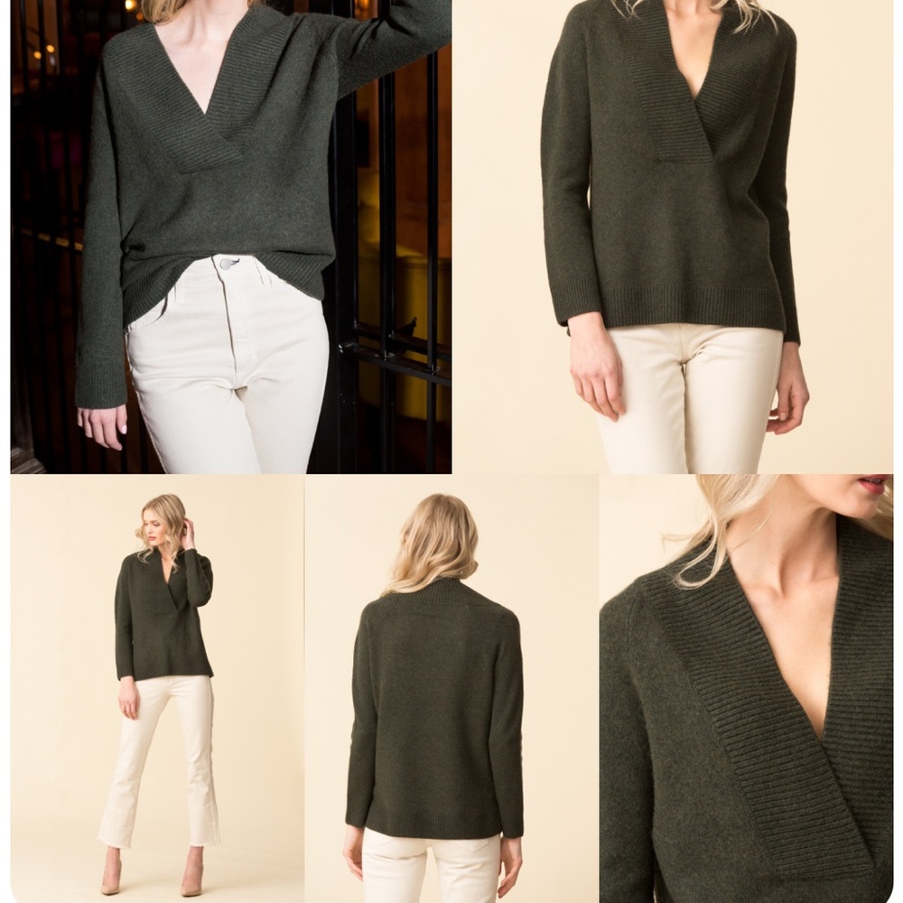 Vince Olive Green V-Neck Wool Blend Sweater